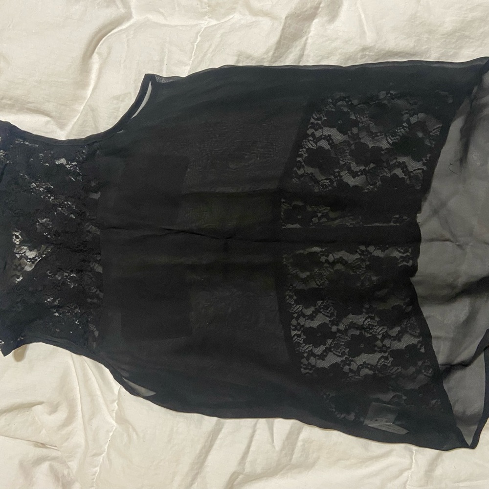 Bongo Lace Sheer Collared Buttoned-Down Sleeveles… - image 4